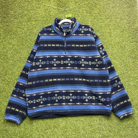 Lands' End Sweaters - Lands End Sherpa Sweater Womens Large L Blue 1/4 Zip Snowflake Aztec Pattern